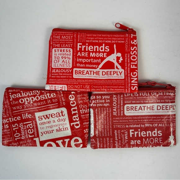 Lot 3 Lululemon Manifesto Coin Purse Gift Card Zipper Pouches Wallet Red White - Picture 1 of 2